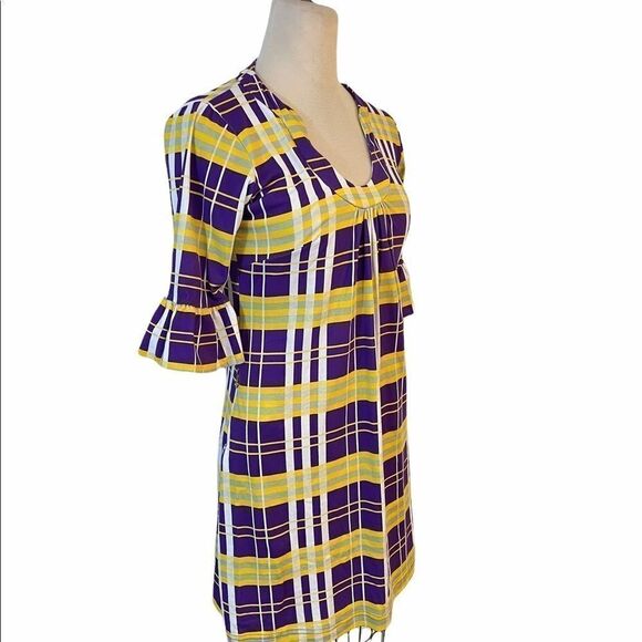 Tracy Negoshian Purple Yellow Plaid Dress NWT Small - Picture 2 of 4